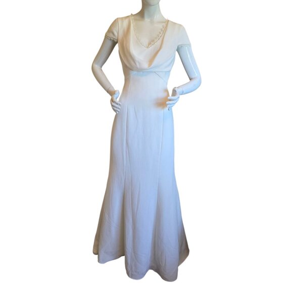 JS COLLECTION Royalty Inspired Cowlneck Wedding Gown sz 8 - Picture 4 of 14